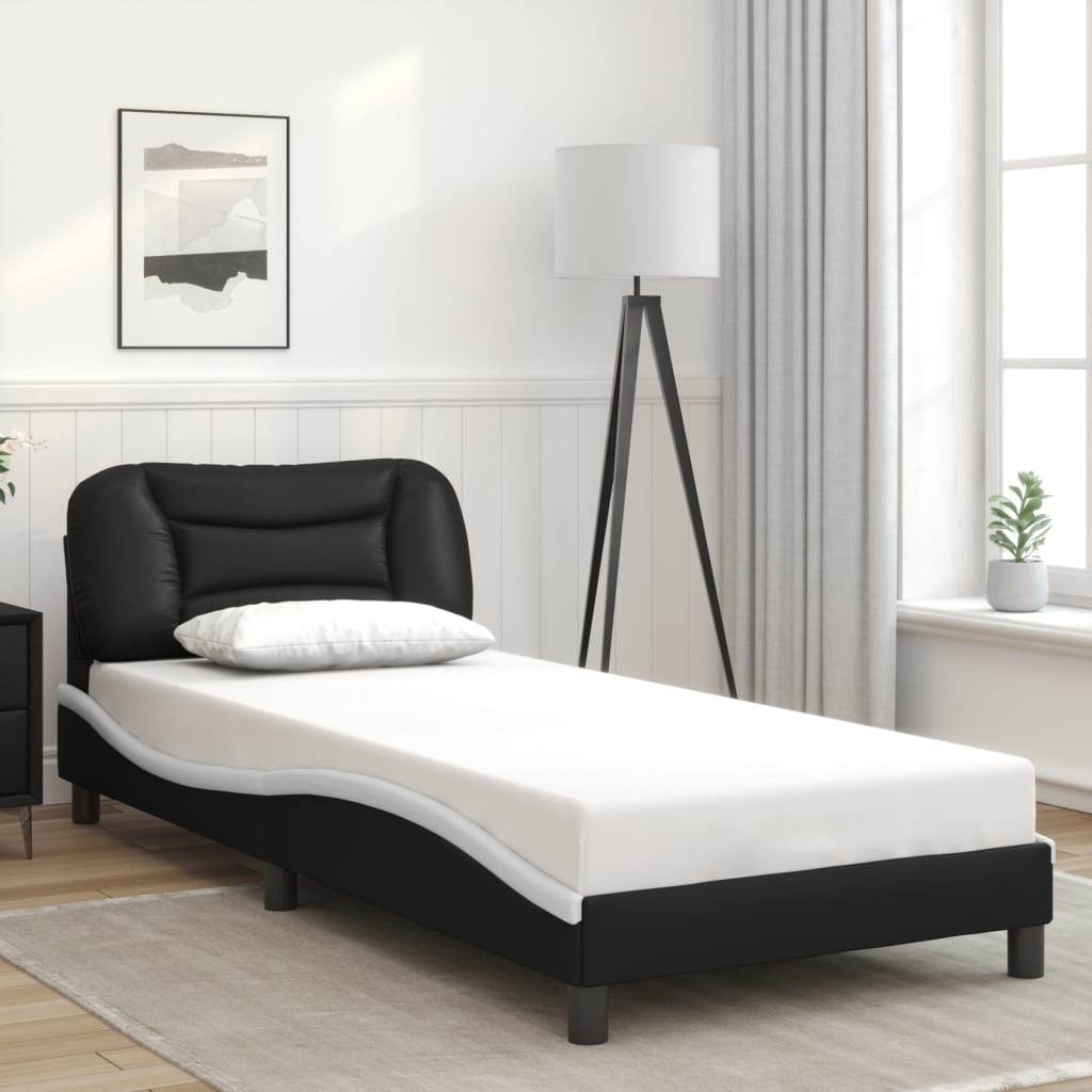 Bedframe met hoofdbord kunstleer zwart en wit 90x190 cm Bedden & bedframes | Creëer jouw Trendy Thuis | Gratis bezorgd & Retour | Trendy.nl