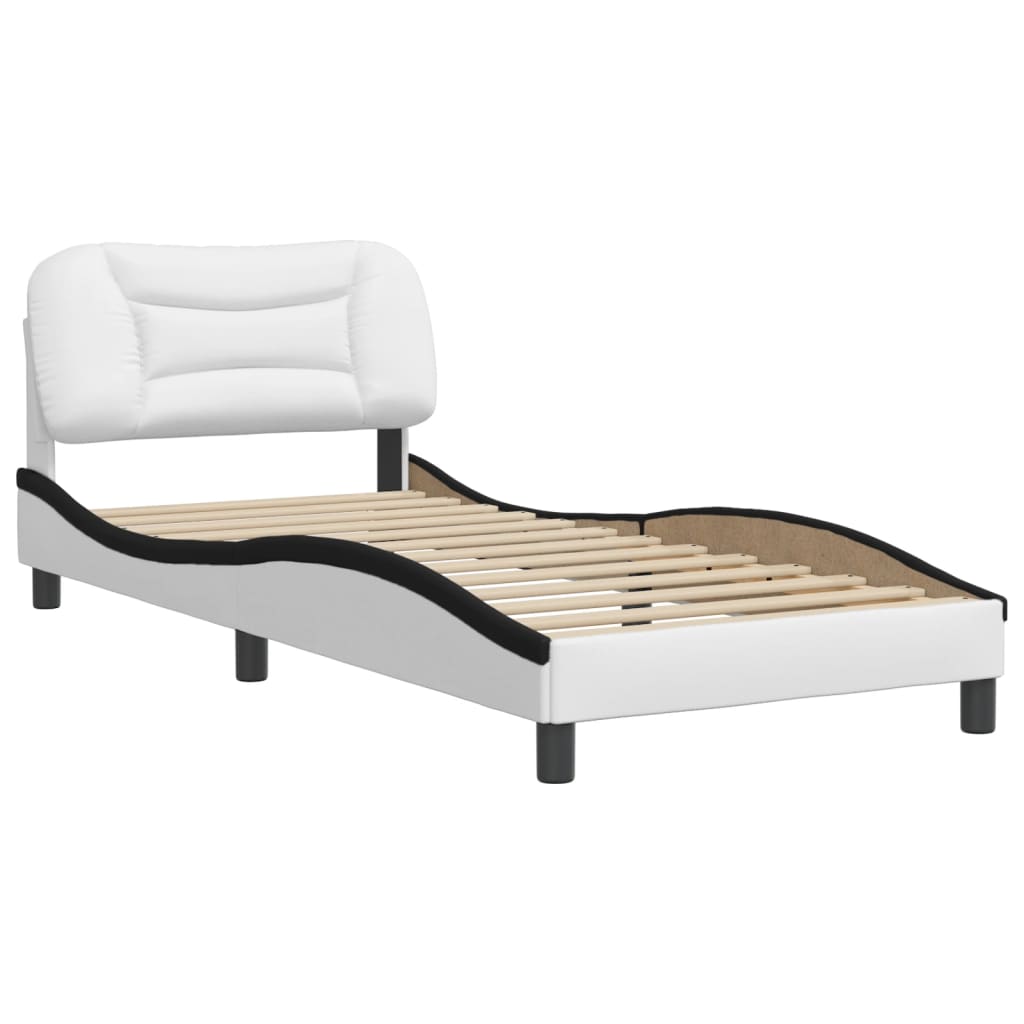 Bedframe met hoofdbord kunstleer zwart en wit 90x190 cm Bedden & bedframes | Creëer jouw Trendy Thuis | Gratis bezorgd & Retour | Trendy.nl