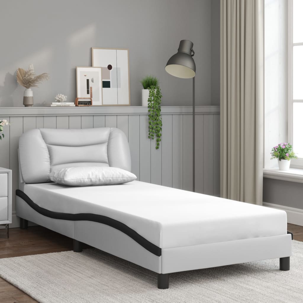 Bedframe met hoofdbord kunstleer zwart en wit 90x190 cm Bedden & bedframes | Creëer jouw Trendy Thuis | Gratis bezorgd & Retour | Trendy.nl