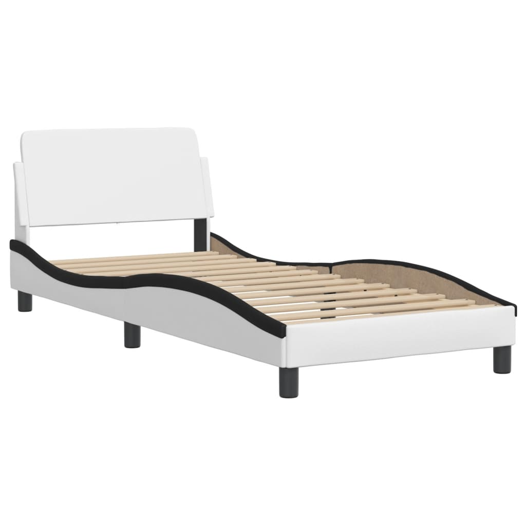 Bedframe met hoofdbord kunstleer zwart en wit 90x190 cm Bedden & bedframes | Creëer jouw Trendy Thuis | Gratis bezorgd & Retour | Trendy.nl