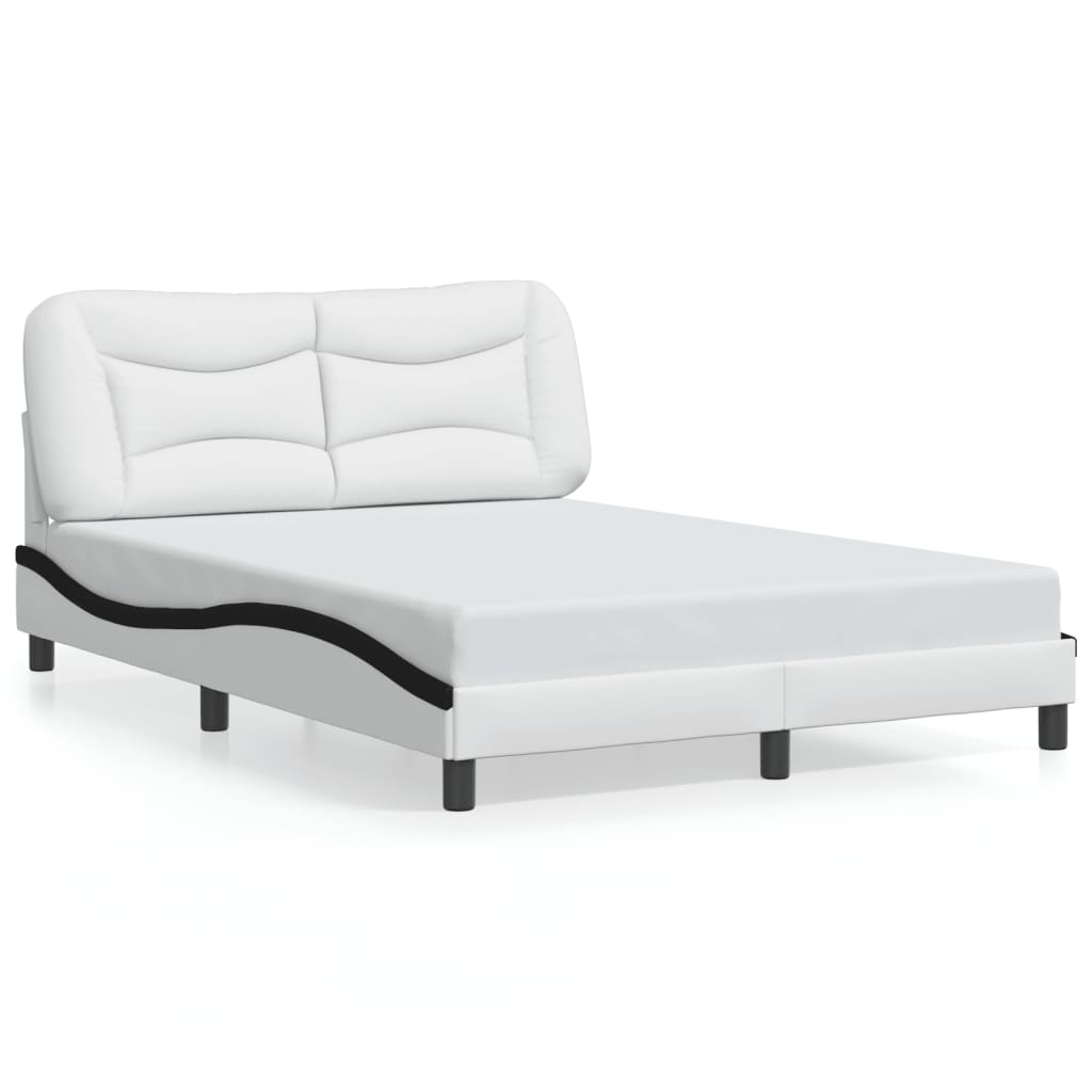 Bedframe met hoofdbord kunstleer wit en zwart 140x190 cm