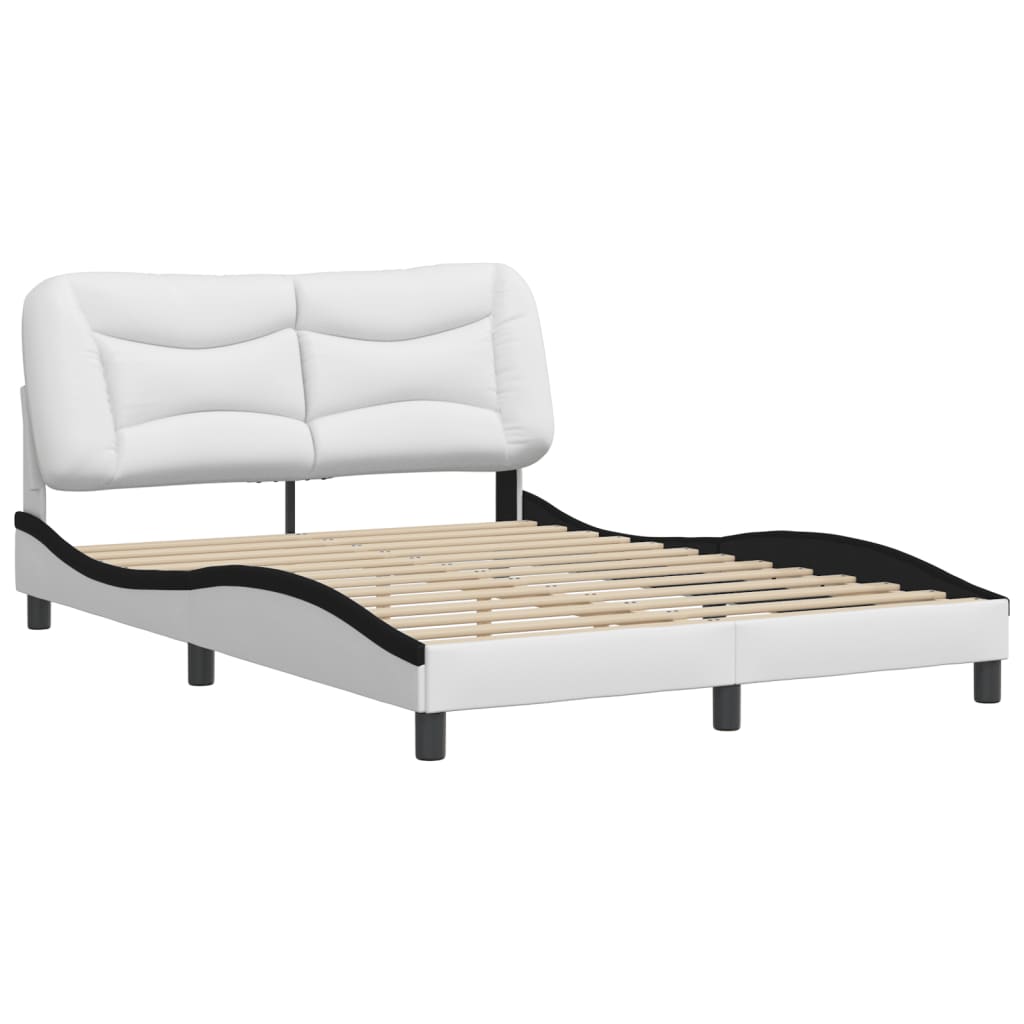 Bedframe met hoofdbord kunstleer wit en zwart 140x190 cm