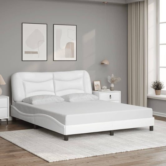 Bedframe met hoofdbord kunstleer wit 160x200 cm