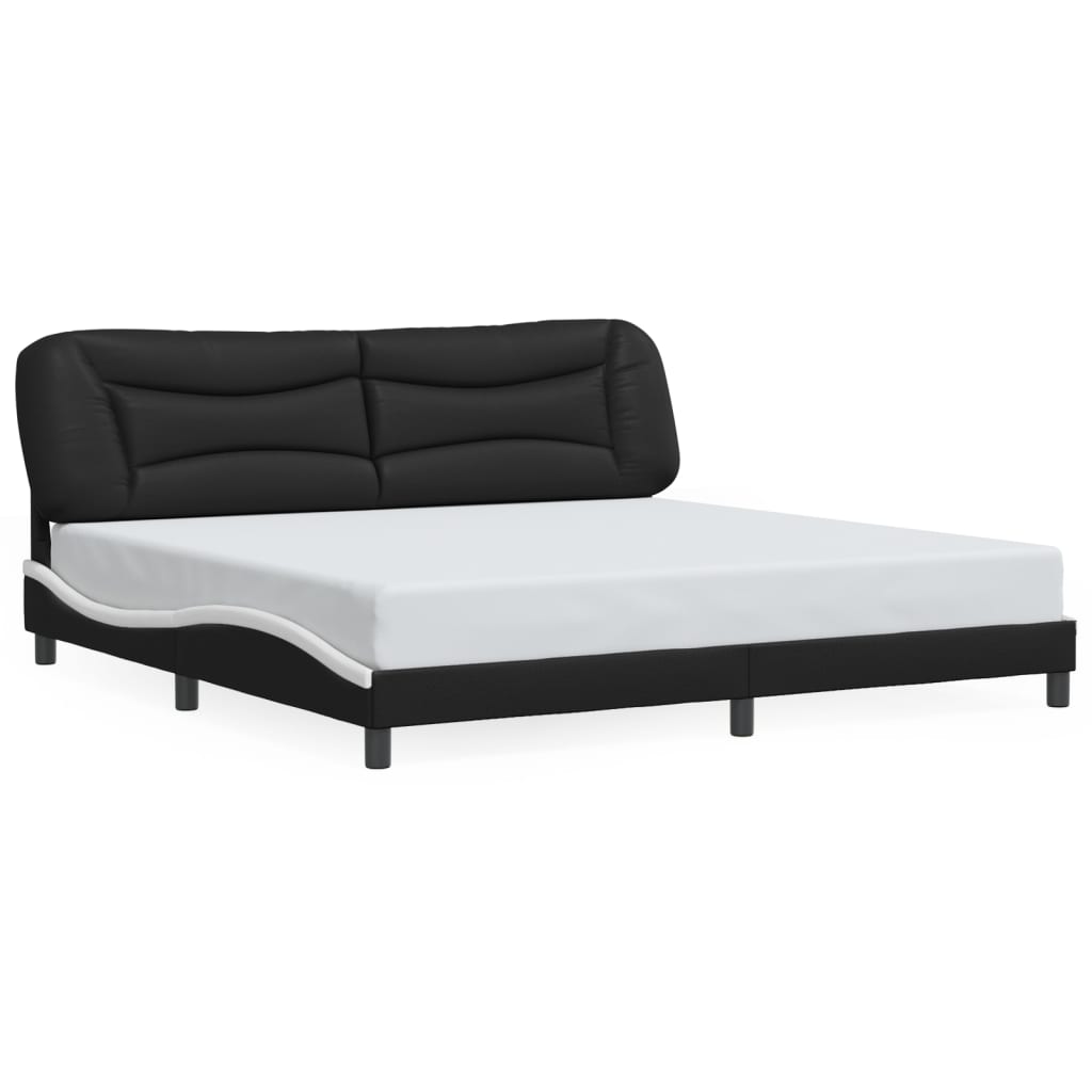 Bedframe met hoofdbord kunstleer zwart en wit 200x200 cm