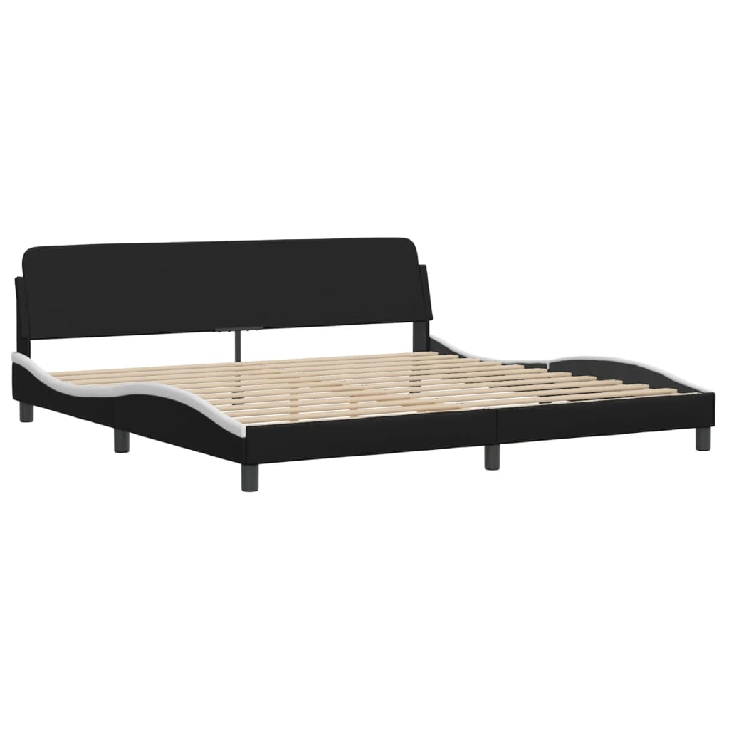 Bedframe met hoofdbord kunstleer zwart en wit 200x200 cm