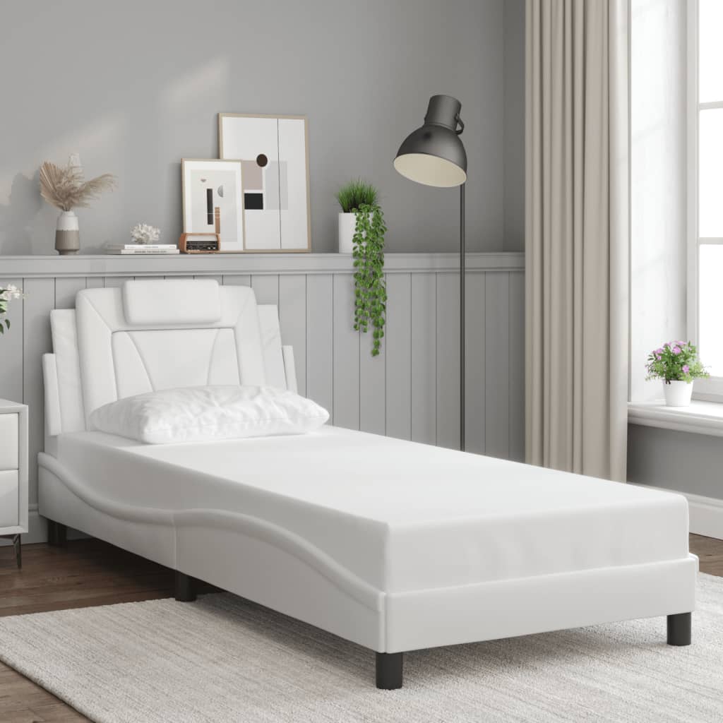 Bedframe met hoofdbord kunstleer wit 90x190 cm Bedden & bedframes | Creëer jouw Trendy Thuis | Gratis bezorgd & Retour | Trendy.nl