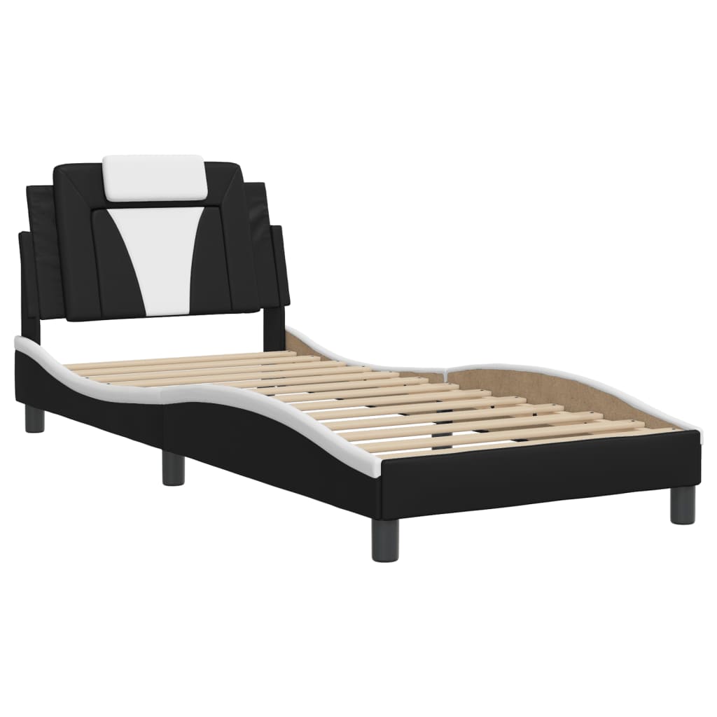 Bedframe met hoofdbord kunstleer zwart en wit 90x190 cm Bedden & bedframes | Creëer jouw Trendy Thuis | Gratis bezorgd & Retour | Trendy.nl