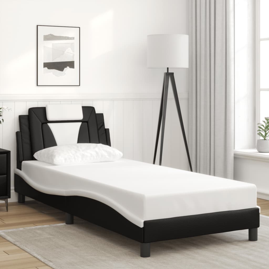 Bedframe met hoofdbord kunstleer zwart en wit 90x190 cm Bedden & bedframes | Creëer jouw Trendy Thuis | Gratis bezorgd & Retour | Trendy.nl