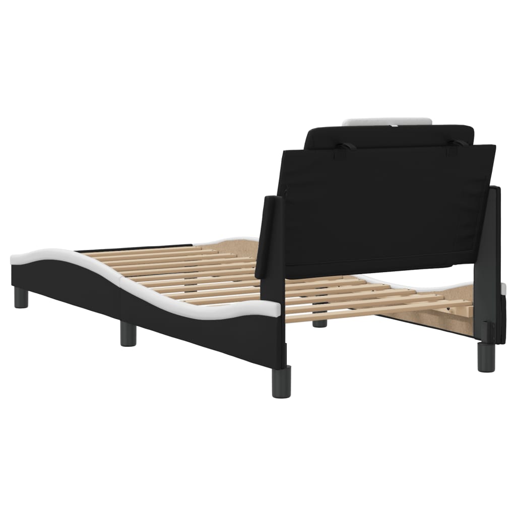 Bedframe met hoofdbord kunstleer zwart en wit 90x190 cm Bedden & bedframes | Creëer jouw Trendy Thuis | Gratis bezorgd & Retour | Trendy.nl