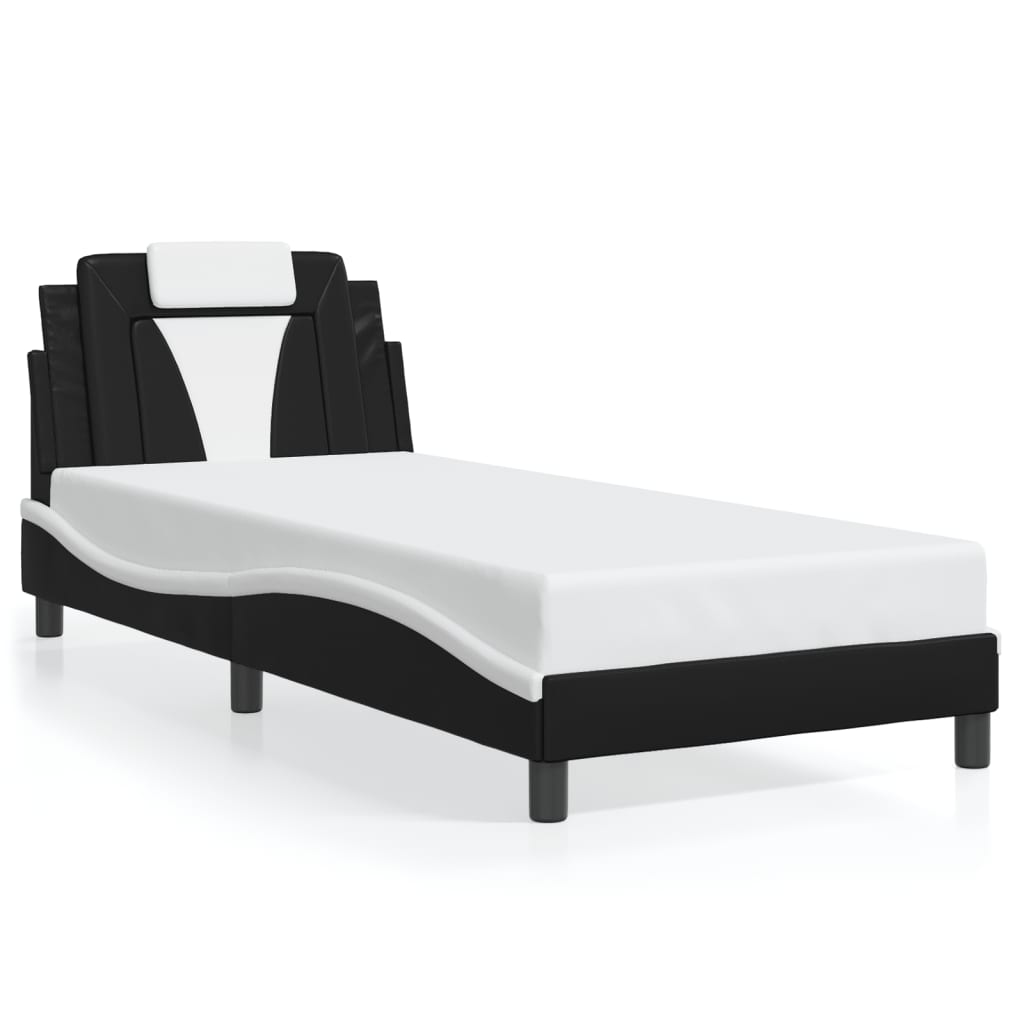 Bedframe met hoofdbord kunstleer zwart en wit 90x190 cm Bedden & bedframes | Creëer jouw Trendy Thuis | Gratis bezorgd & Retour | Trendy.nl