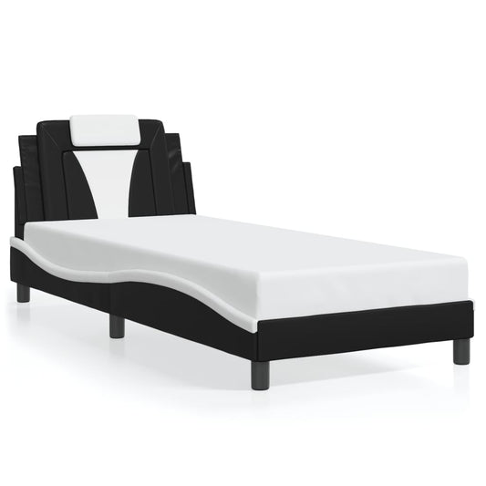 Bedframe met hoofdbord kunstleer zwart en wit 90x190 cm Bedden & bedframes | Creëer jouw Trendy Thuis | Gratis bezorgd & Retour | Trendy.nl