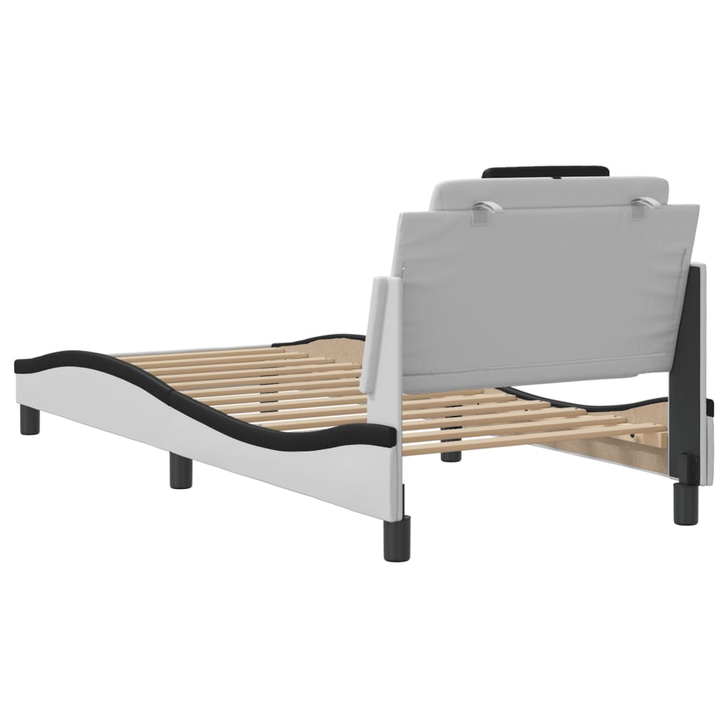 Bedframe met hoofdbord kunstleer zwart en wit 90x190 cm