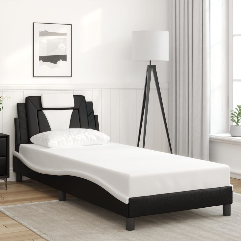 Bedframe met hoofdbord kunstleer zwart en wit 90x200 cm Bedden & bedframes | Creëer jouw Trendy Thuis | Gratis bezorgd & Retour | Trendy.nl