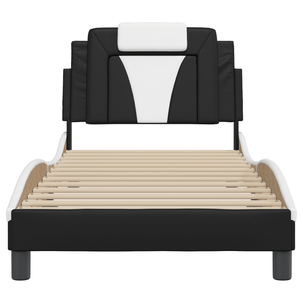 Bedframe met hoofdbord kunstleer zwart en wit 90x200 cm Bedden & bedframes | Creëer jouw Trendy Thuis | Gratis bezorgd & Retour | Trendy.nl