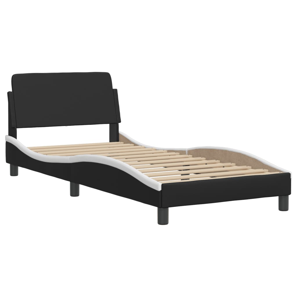 Bedframe met hoofdbord kunstleer zwart en wit 90x200 cm Bedden & bedframes | Creëer jouw Trendy Thuis | Gratis bezorgd & Retour | Trendy.nl