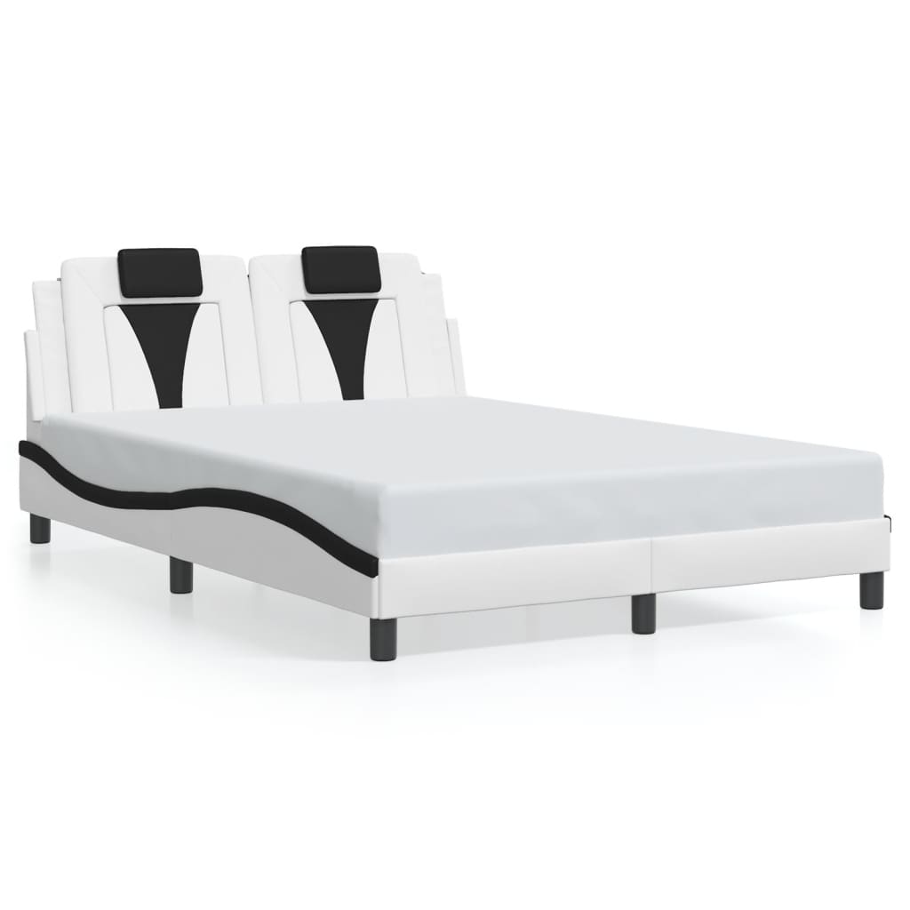 Bedframe met hoofdbord kunstleer wit en zwart 140x190 cm