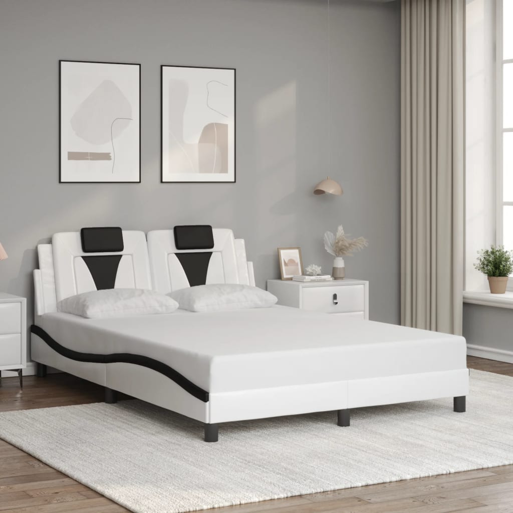 Bedframe met hoofdbord kunstleer zwart en wit 140x200 cm