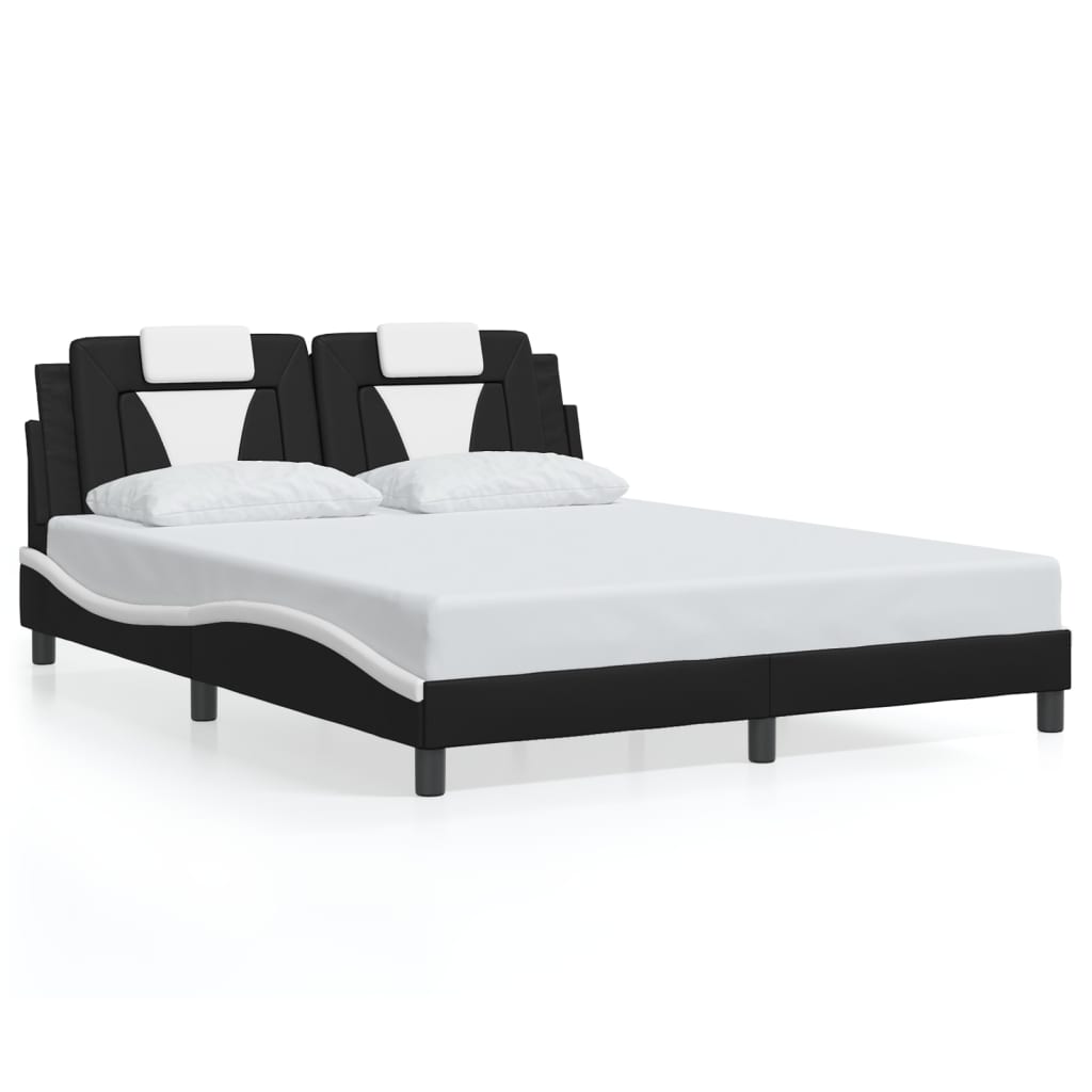 Bedframe met hoofdbord kunstleer zwart en wit 160x200 cm