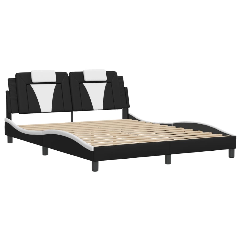 Bedframe met hoofdbord kunstleer zwart en wit 160x200 cm