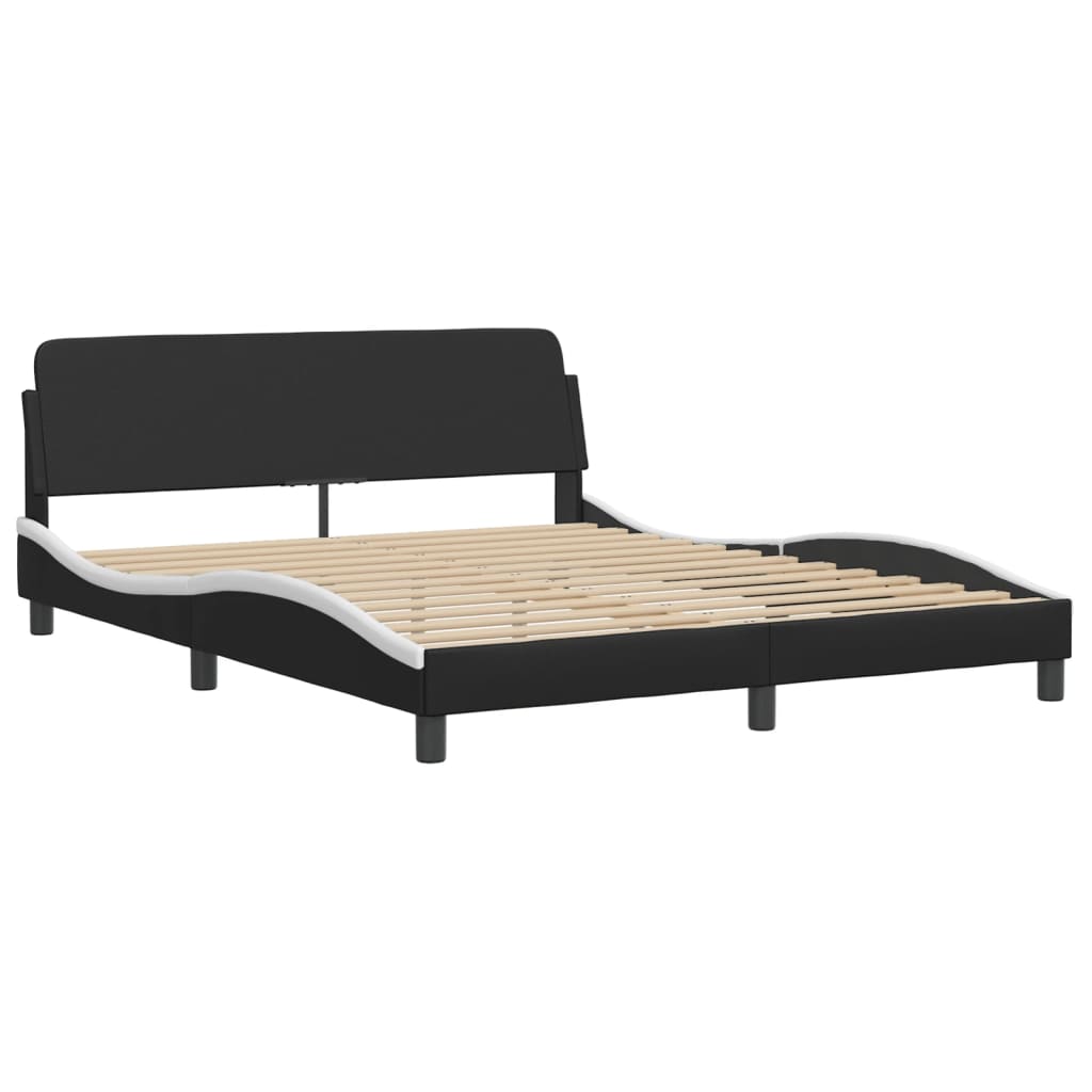 Bedframe met hoofdbord kunstleer zwart en wit 160x200 cm