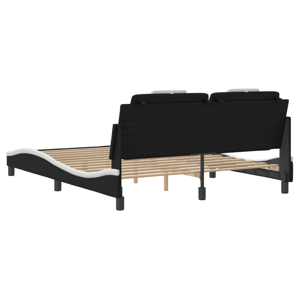 Bedframe met hoofdbord kunstleer zwart en wit 160x200 cm