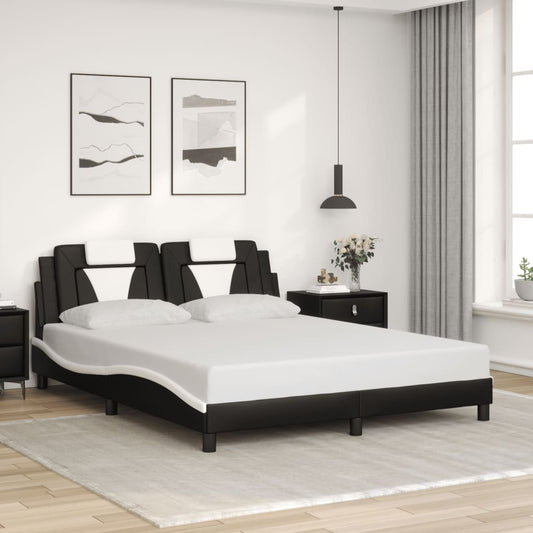 Bedframe met hoofdbord kunstleer zwart en wit 160x200 cm