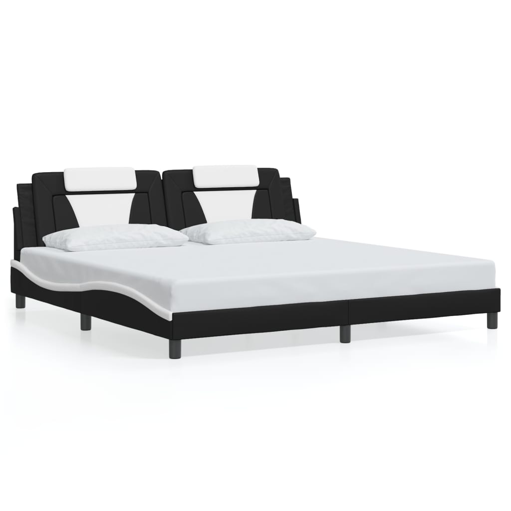 Bedframe met hoofdbord kunstleer zwart en wit 200x200 cm