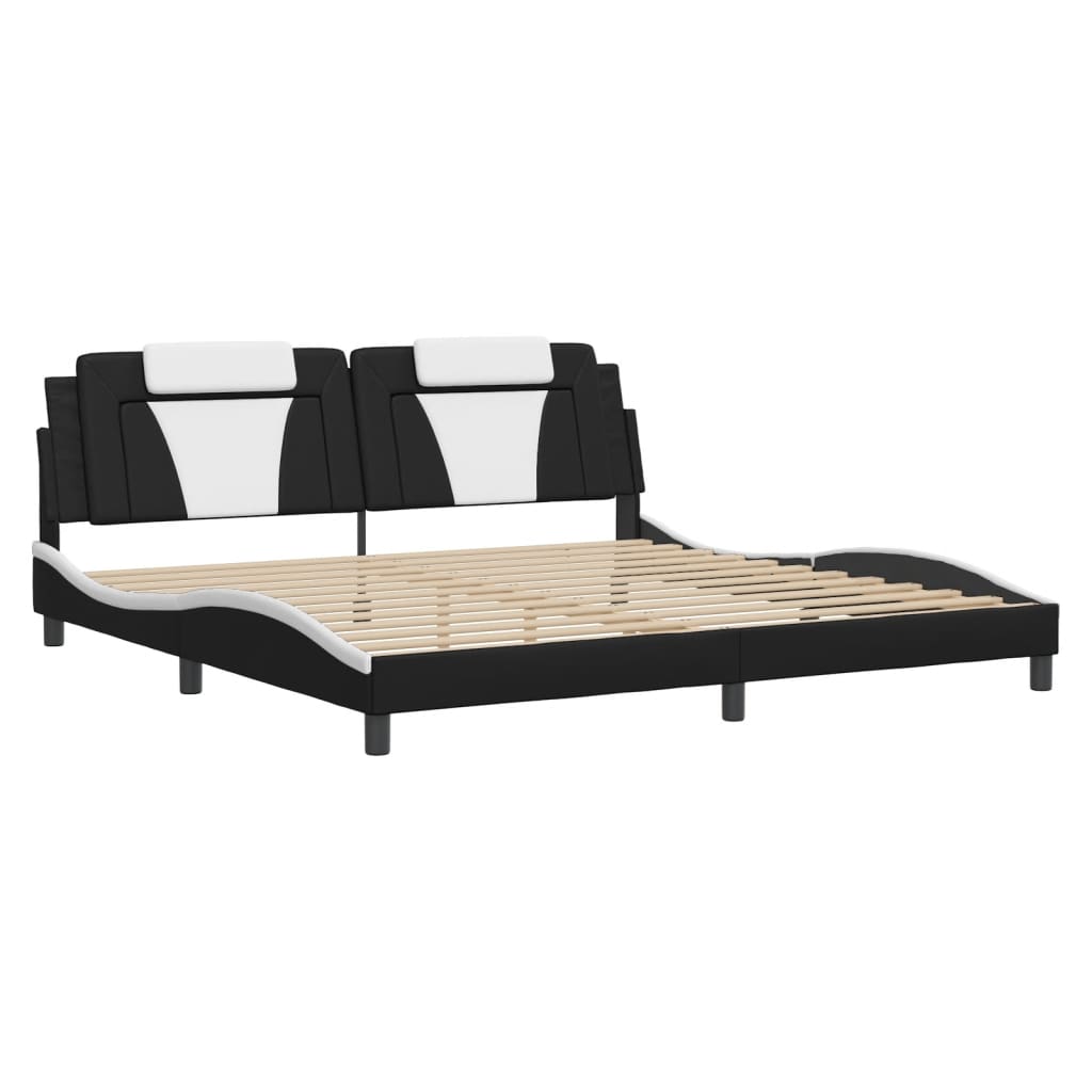 Bedframe met hoofdbord kunstleer zwart en wit 200x200 cm