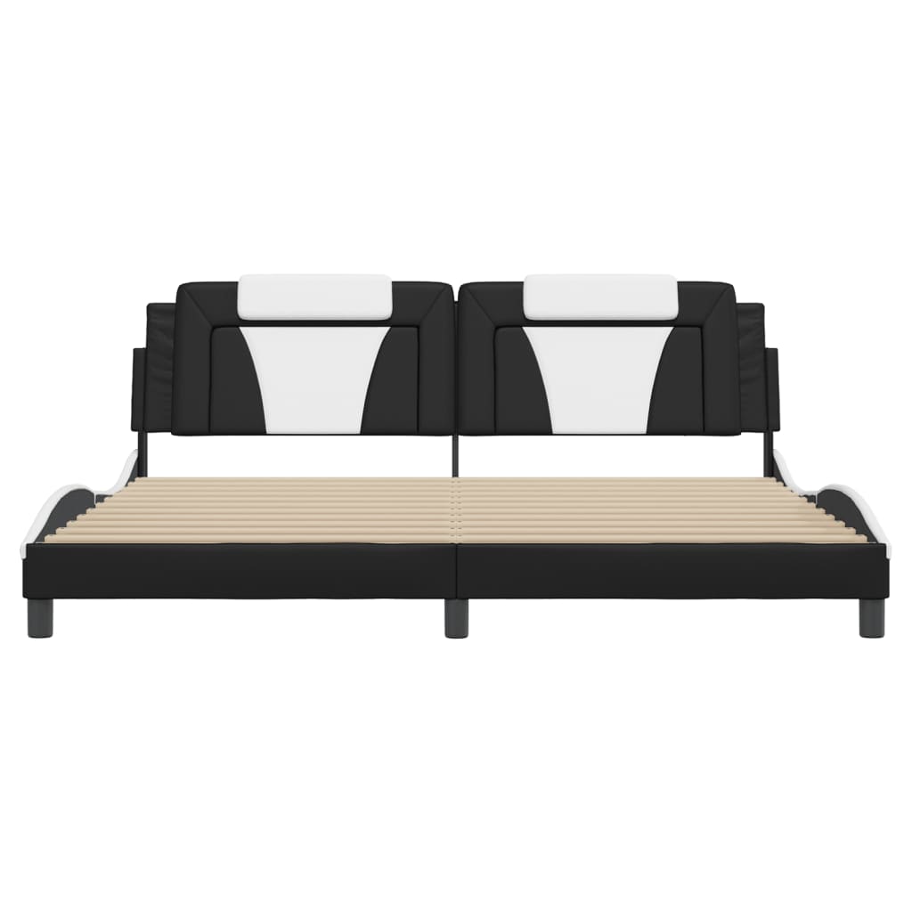 Bedframe met hoofdbord kunstleer zwart en wit 200x200 cm