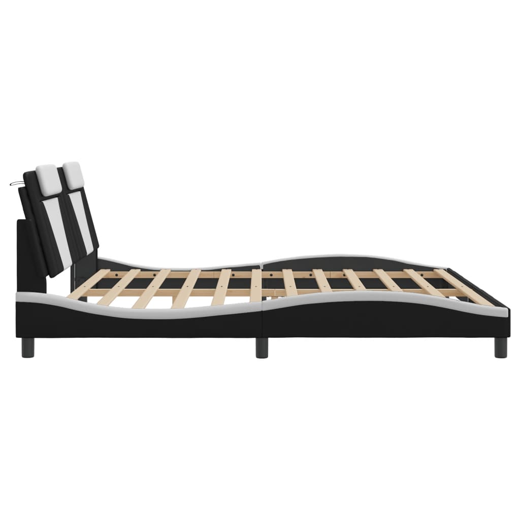 Bedframe met hoofdbord kunstleer zwart en wit 200x200 cm