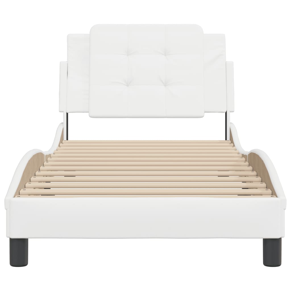 Bedframe met hoofdbord kunstleer wit 90x190 cm