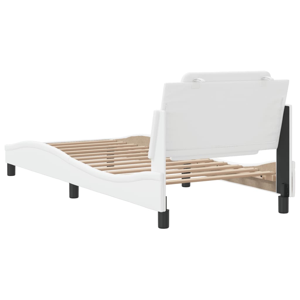 Bedframe met hoofdbord kunstleer wit 90x190 cm