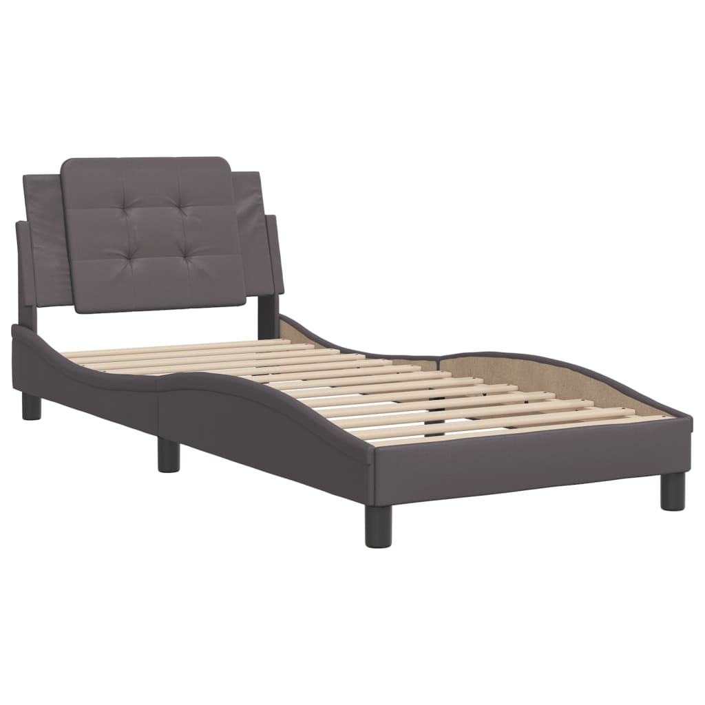 Bedframe met hoofdbord kunstleer grijs 90x190 cm Bedden & bedframes | Creëer jouw Trendy Thuis | Gratis bezorgd & Retour | Trendy.nl