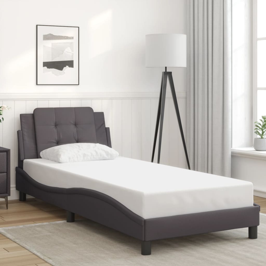 Bedframe met hoofdbord kunstleer grijs 90x190 cm Bedden & bedframes | Creëer jouw Trendy Thuis | Gratis bezorgd & Retour | Trendy.nl