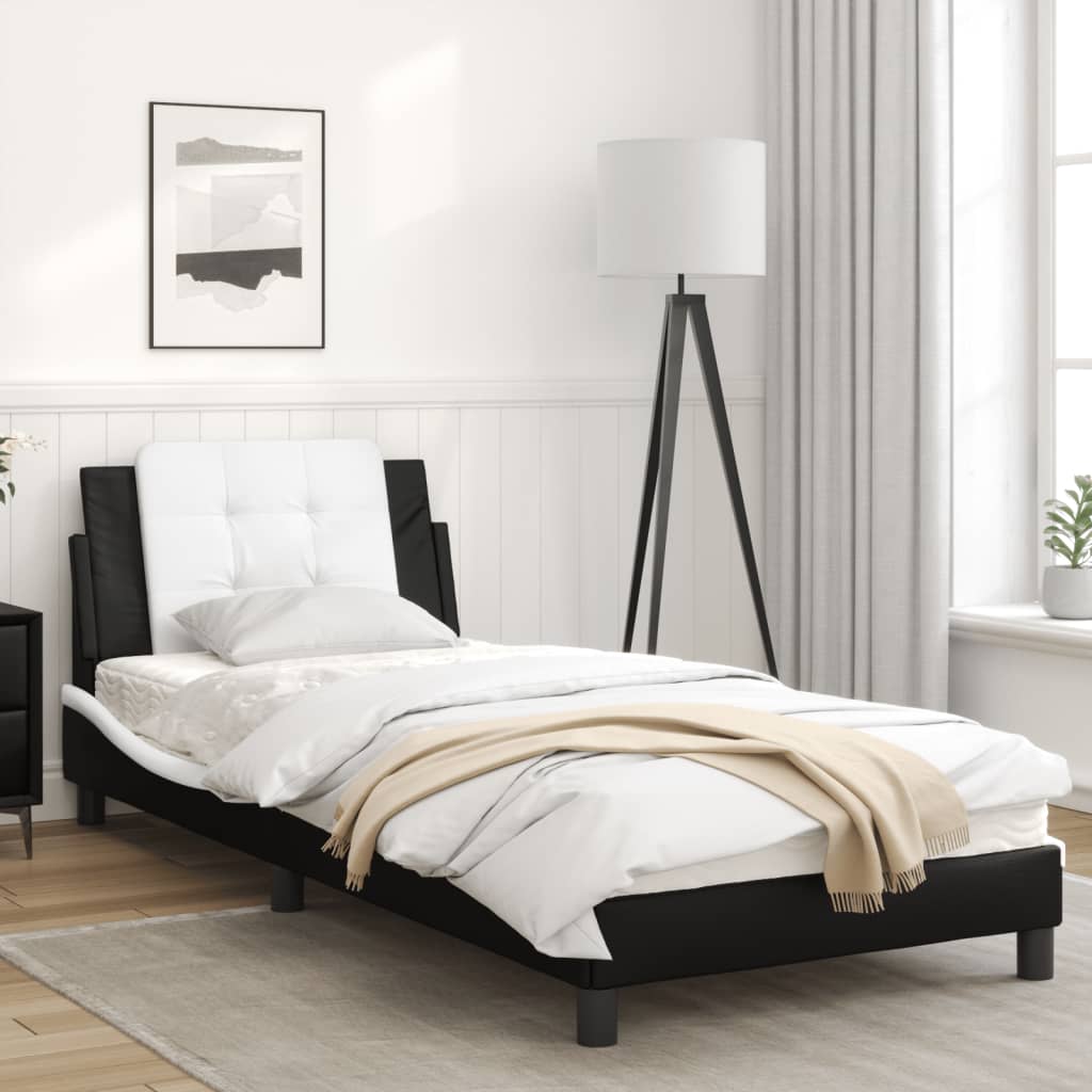 Bedframe met hoofdbord kunstleer zwart en wit 90x190 cm Bedden & bedframes | Creëer jouw Trendy Thuis | Gratis bezorgd & Retour | Trendy.nl
