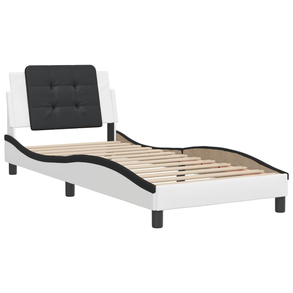 Bedframe met hoofdbord kunstleer zwart en wit 90x190 cm Bedden & bedframes | Creëer jouw Trendy Thuis | Gratis bezorgd & Retour | Trendy.nl