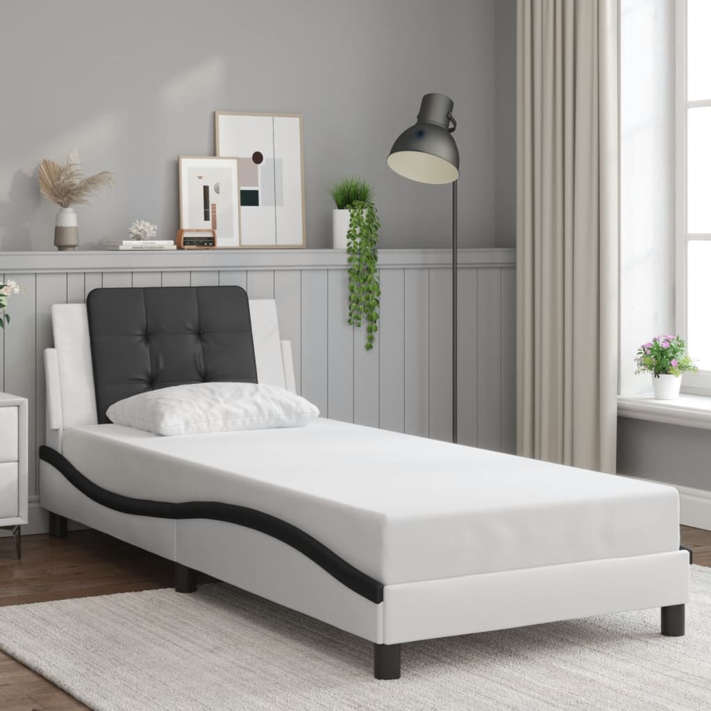 Bedframe met hoofdbord kunstleer zwart en wit 90x190 cm Bedden & bedframes | Creëer jouw Trendy Thuis | Gratis bezorgd & Retour | Trendy.nl