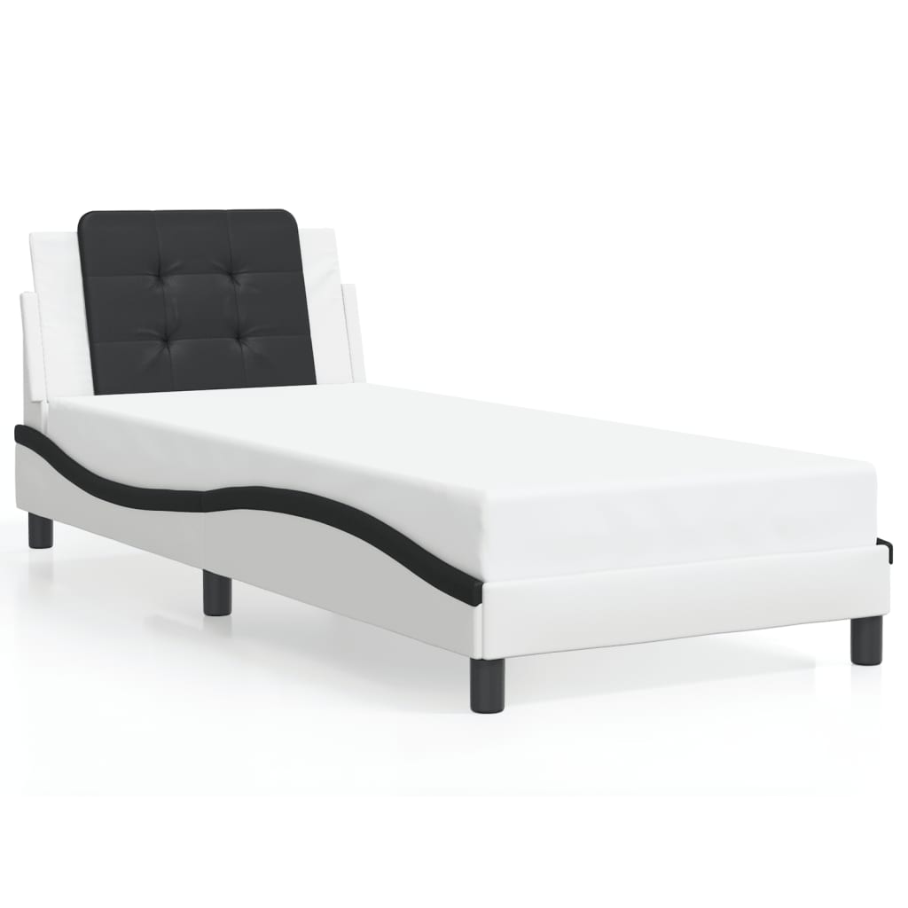 Bedframe met hoofdbord kunstleer zwart en wit 90x190 cm Bedden & bedframes | Creëer jouw Trendy Thuis | Gratis bezorgd & Retour | Trendy.nl