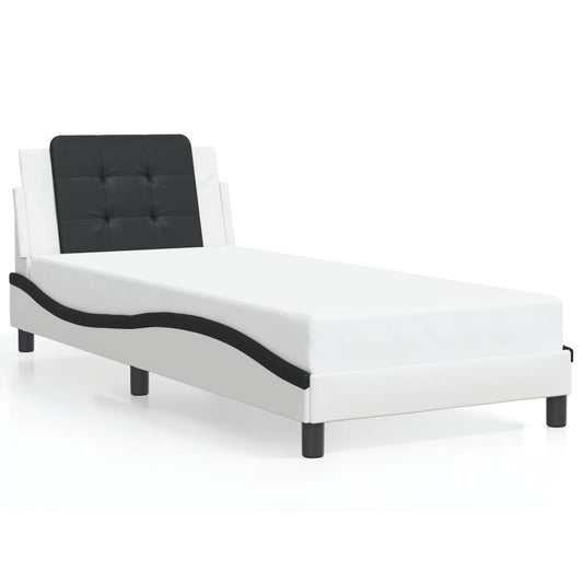 Bedframe met hoofdbord kunstleer zwart en wit 90x190 cm