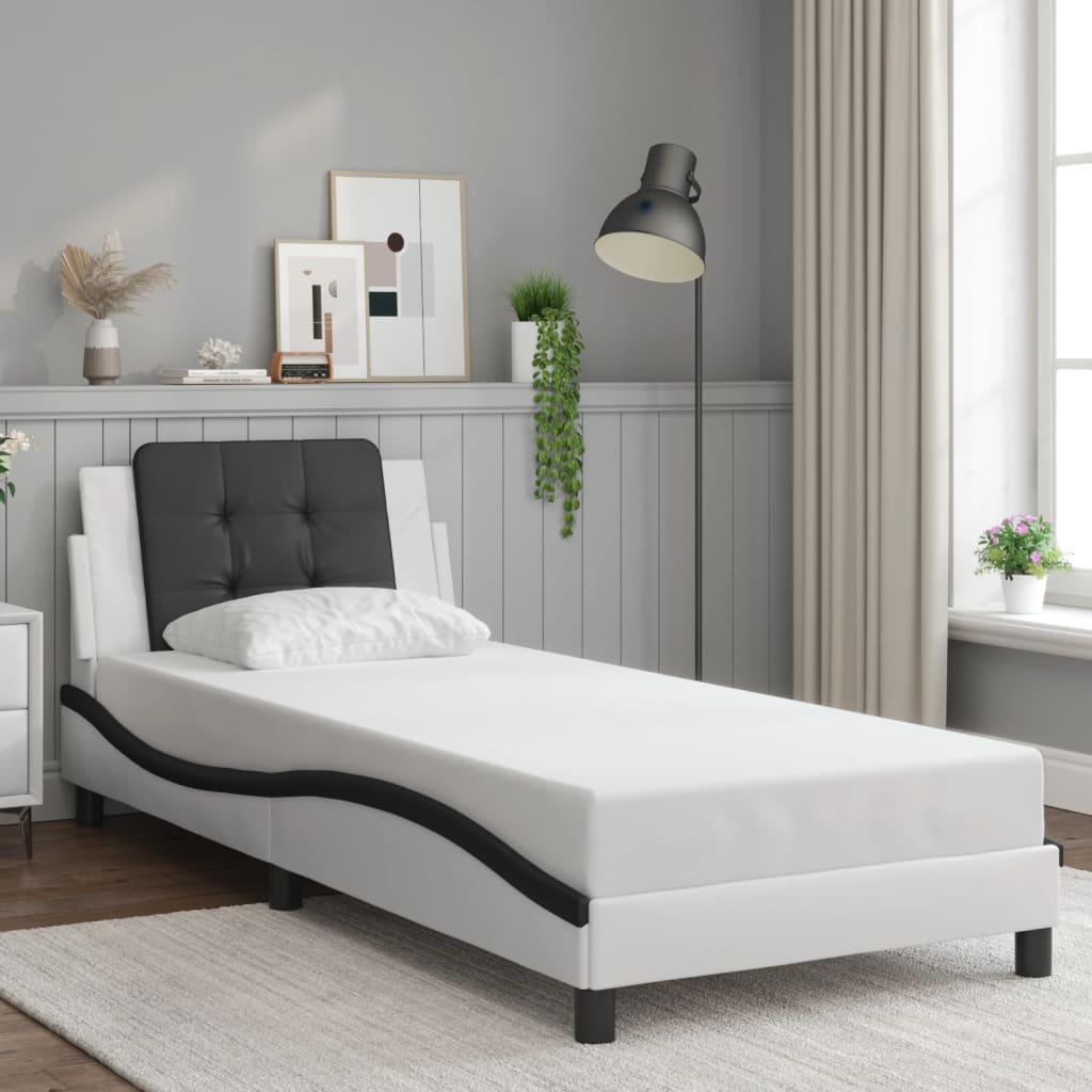 Bedframe met hoofdbord kunstleer wit en zwart 90x200 cm Bedden & bedframes | Creëer jouw Trendy Thuis | Gratis bezorgd & Retour | Trendy.nl