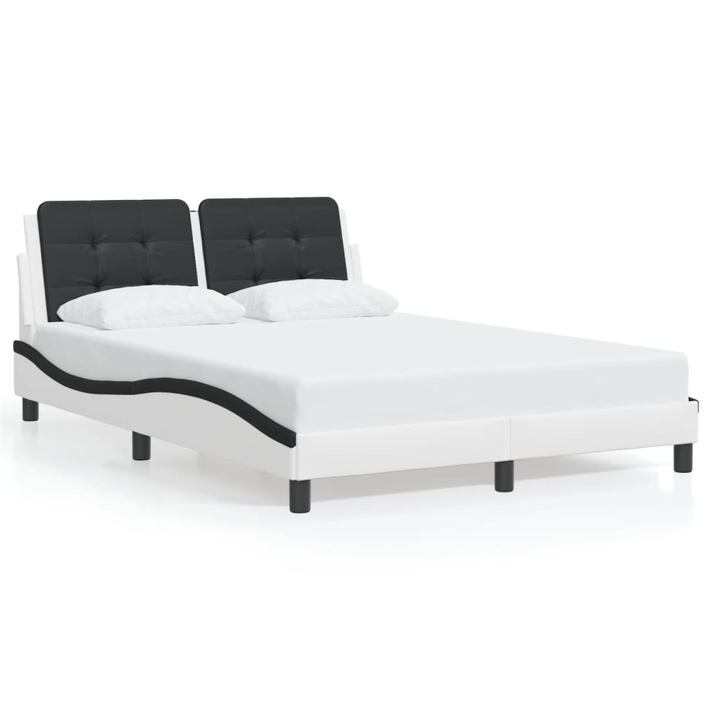 Bedframe met hoofdbord kunstleer wit en zwart 140x190 cm