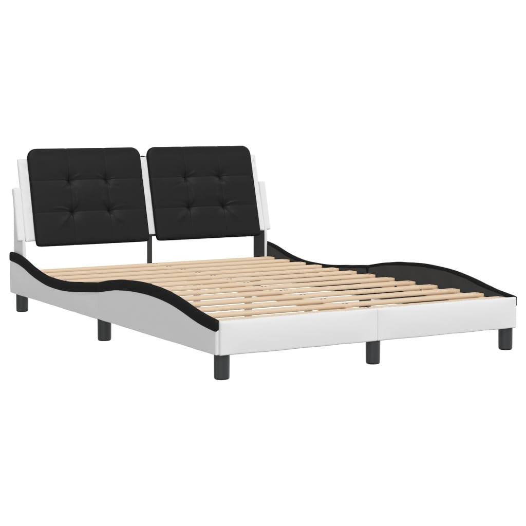 Bedframe met hoofdbord kunstleer wit en zwart 140x190 cm