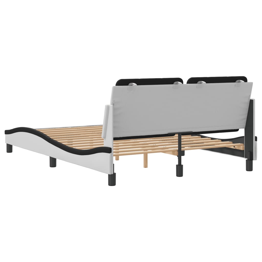 Bedframe met hoofdbord kunstleer wit en zwart 140x190 cm