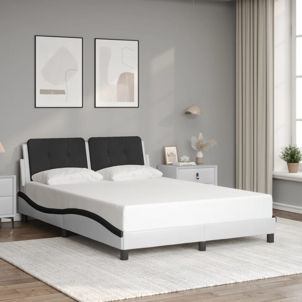 Bedframe met hoofdbord kunstleer wit en zwart 140x190 cm