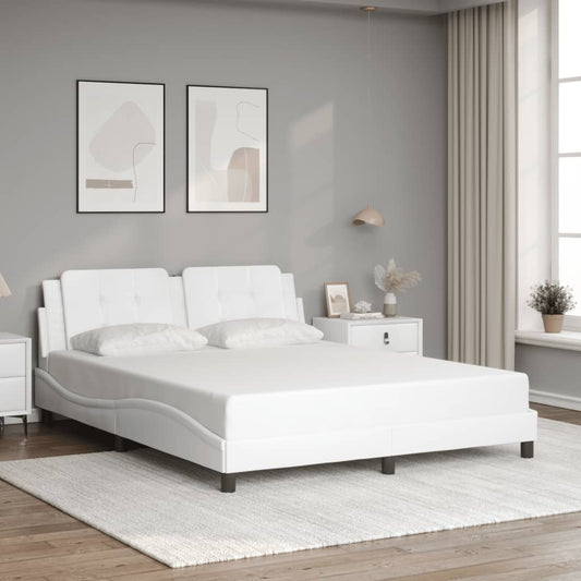 Bedframe met hoofdbord kunstleer wit 160x200 cm