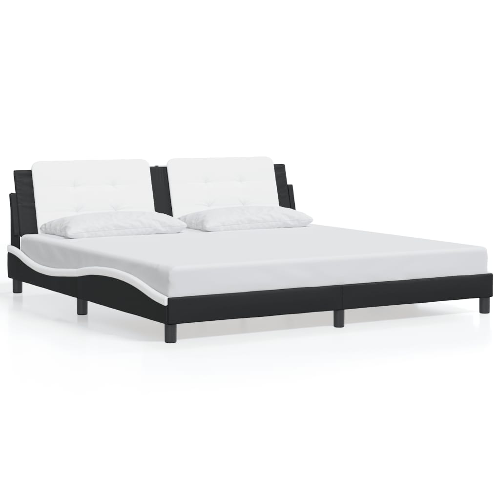 Bedframe met hoofdbord kunstleer zwart en wit 200x200 cm