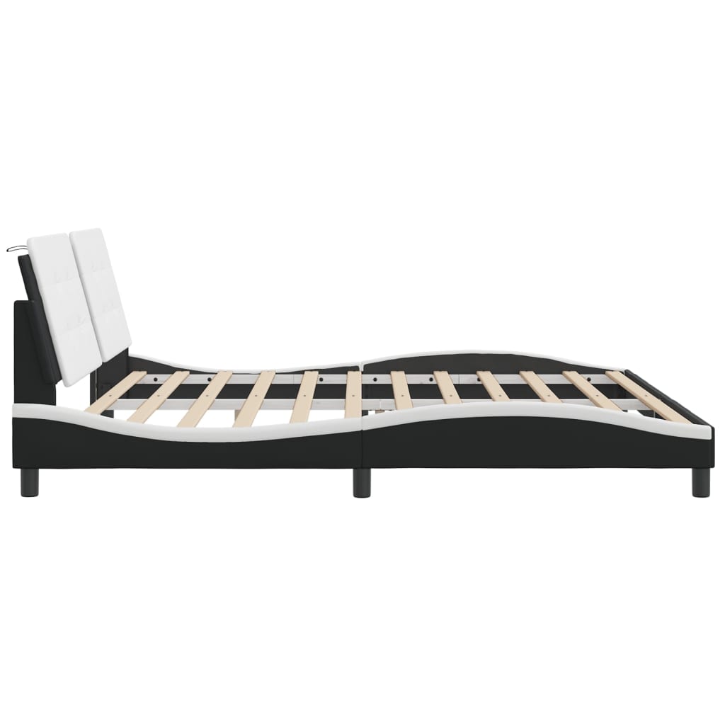 Bedframe met hoofdbord kunstleer zwart en wit 200x200 cm