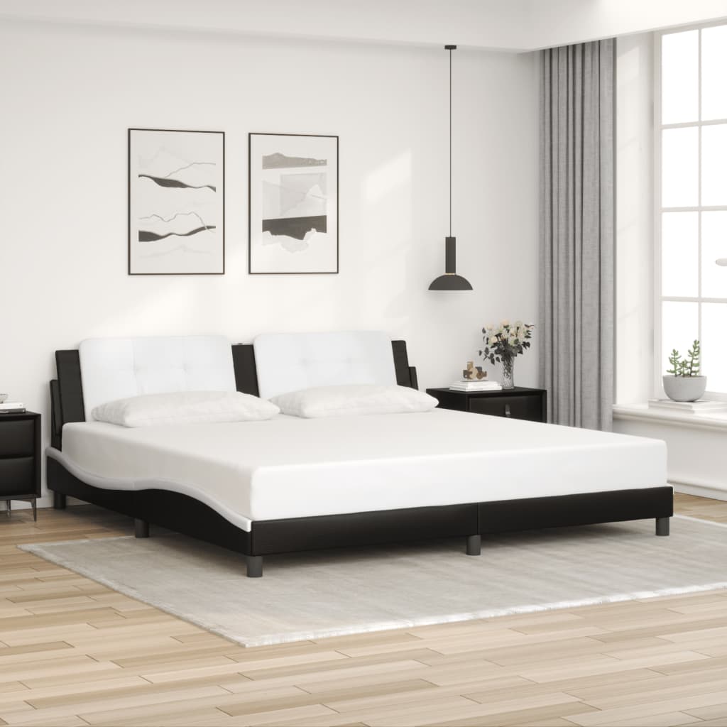 Bedframe met hoofdbord kunstleer zwart en wit 200x200 cm