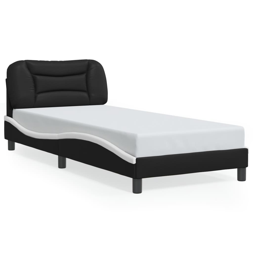 Bedframe met hoofdbord kunstleer zwart en wit 90x190 cm Bedden & bedframes | Creëer jouw Trendy Thuis | Gratis bezorgd & Retour | Trendy.nl