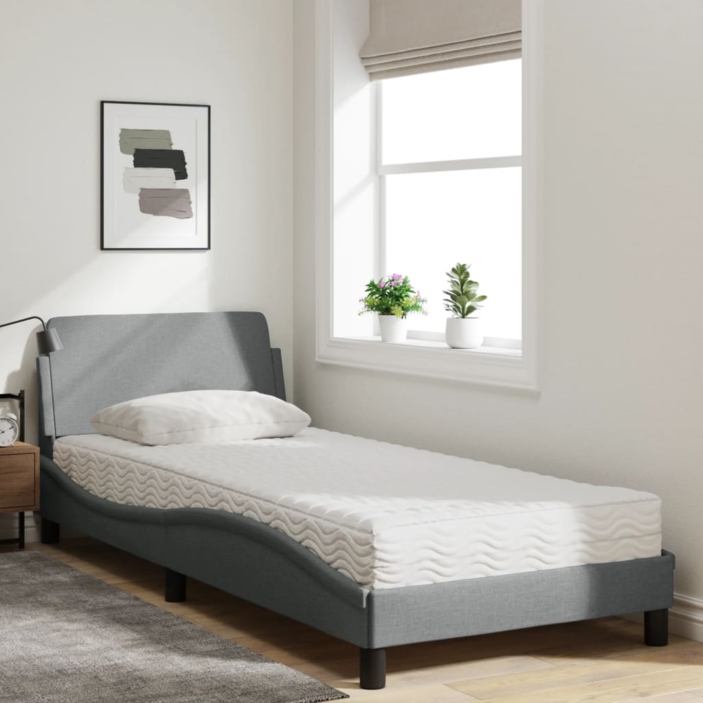 Bed met matras stof lichtgrijs 90x190 cm Bedden & bedframes | Creëer jouw Trendy Thuis | Gratis bezorgd & Retour | Trendy.nl